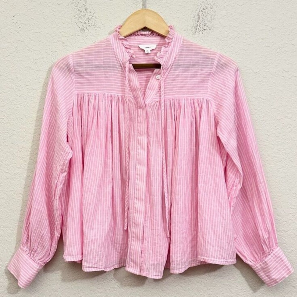 a loves a pink striped blouse